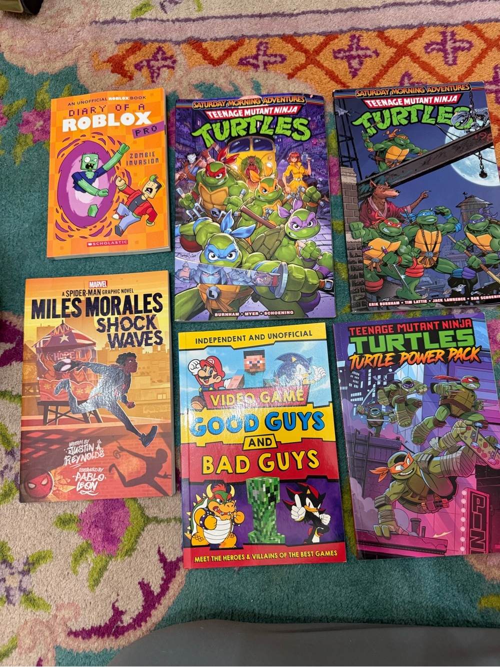 Set of 6 kids Books ninja turtles Roblox spider man Mario